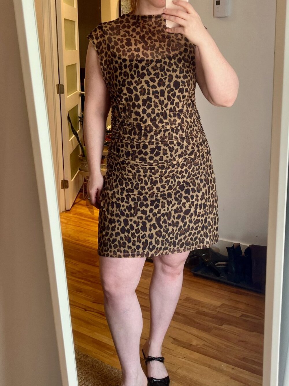 Leopard mesh overlay ruched dress - NWT Abercrombie XL Tall
